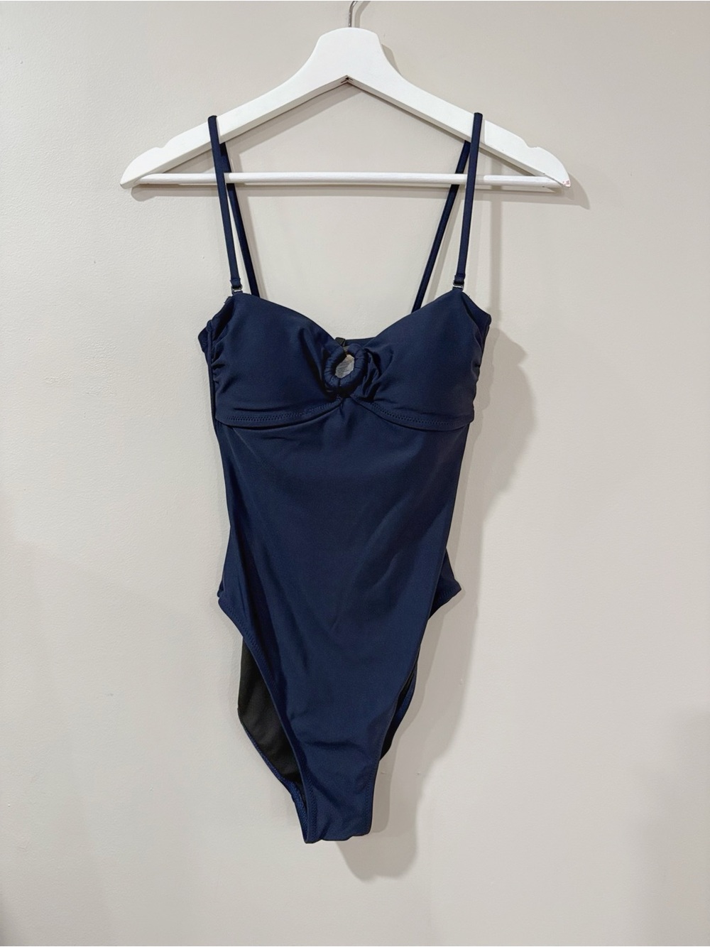J.Crew One Piece Swimsuit Women 2 Navy Ring Detail Minimalist Chic Resortwear